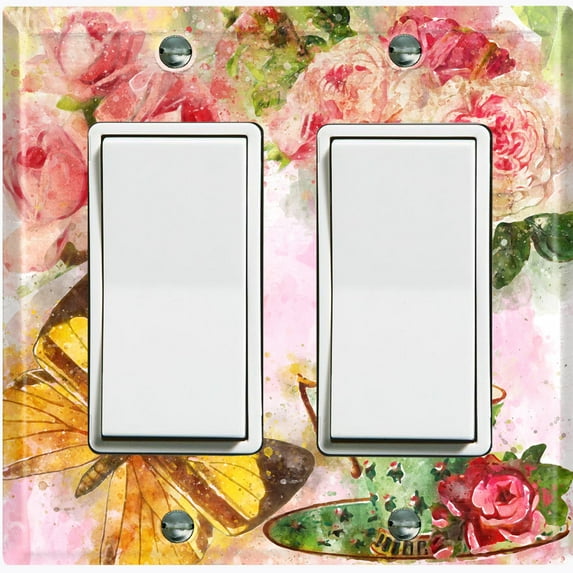 Metal Light Switch Plate Outlet Cover Flower Rose Teacup ROS005