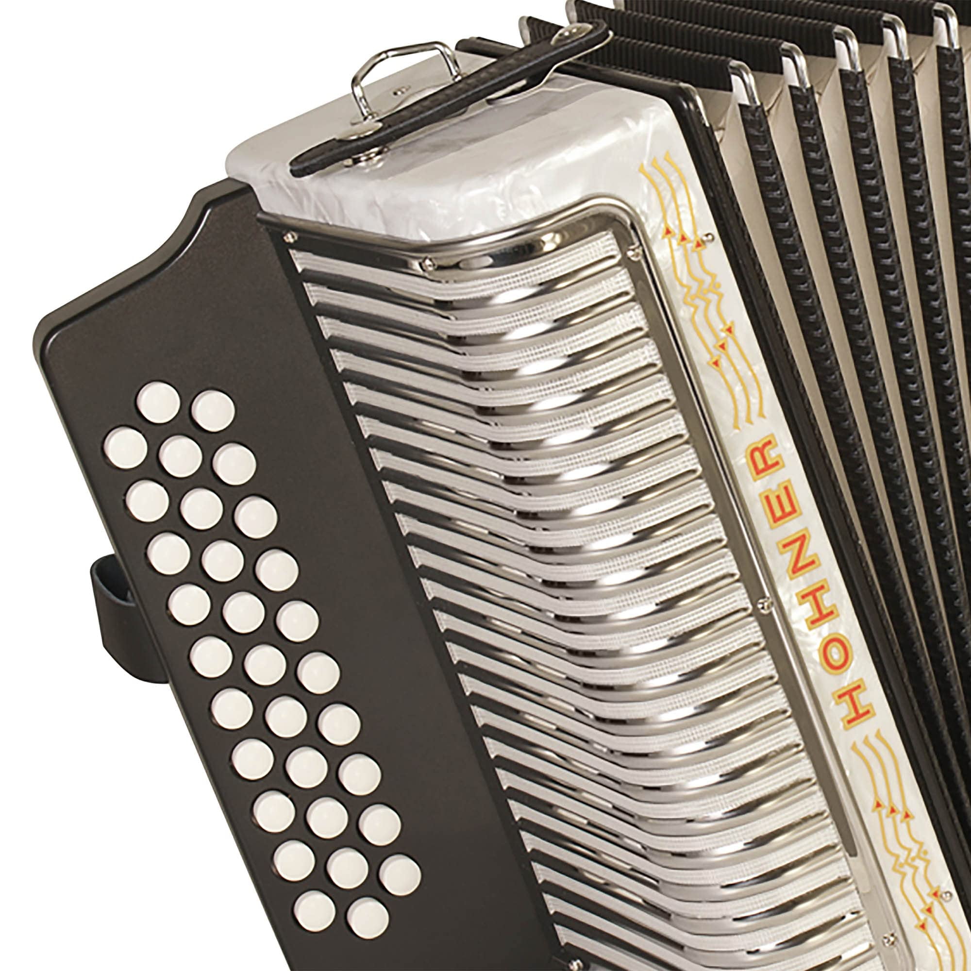 Hohner Corona II G/C/F Accordion - Pearl White Bundle with Case, Gig Bag, Straps, and Austin Bazaar Polishing Cloth