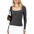 thumbnail image 4 of GHSDFBB Women Summer Slim Fit Basic Crop Tops Solid Color Long Short Sleeve Crew Neck Pullover Tight Tee Shirts Streetwear, 4 of 4