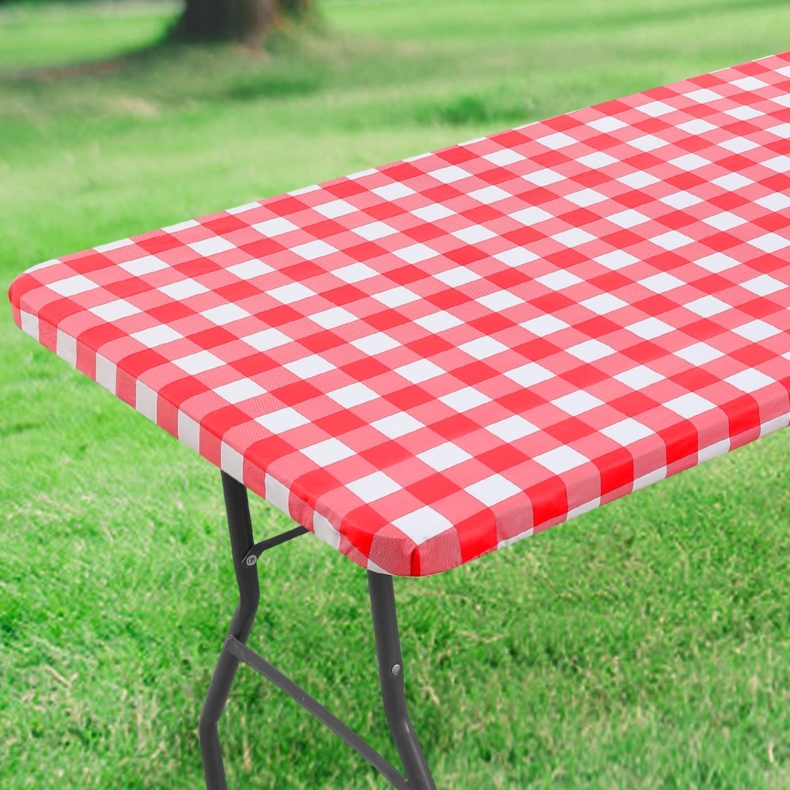decorUhome Fitted Checkered Tablecloth, Vinyl Rectangular Table Cloth