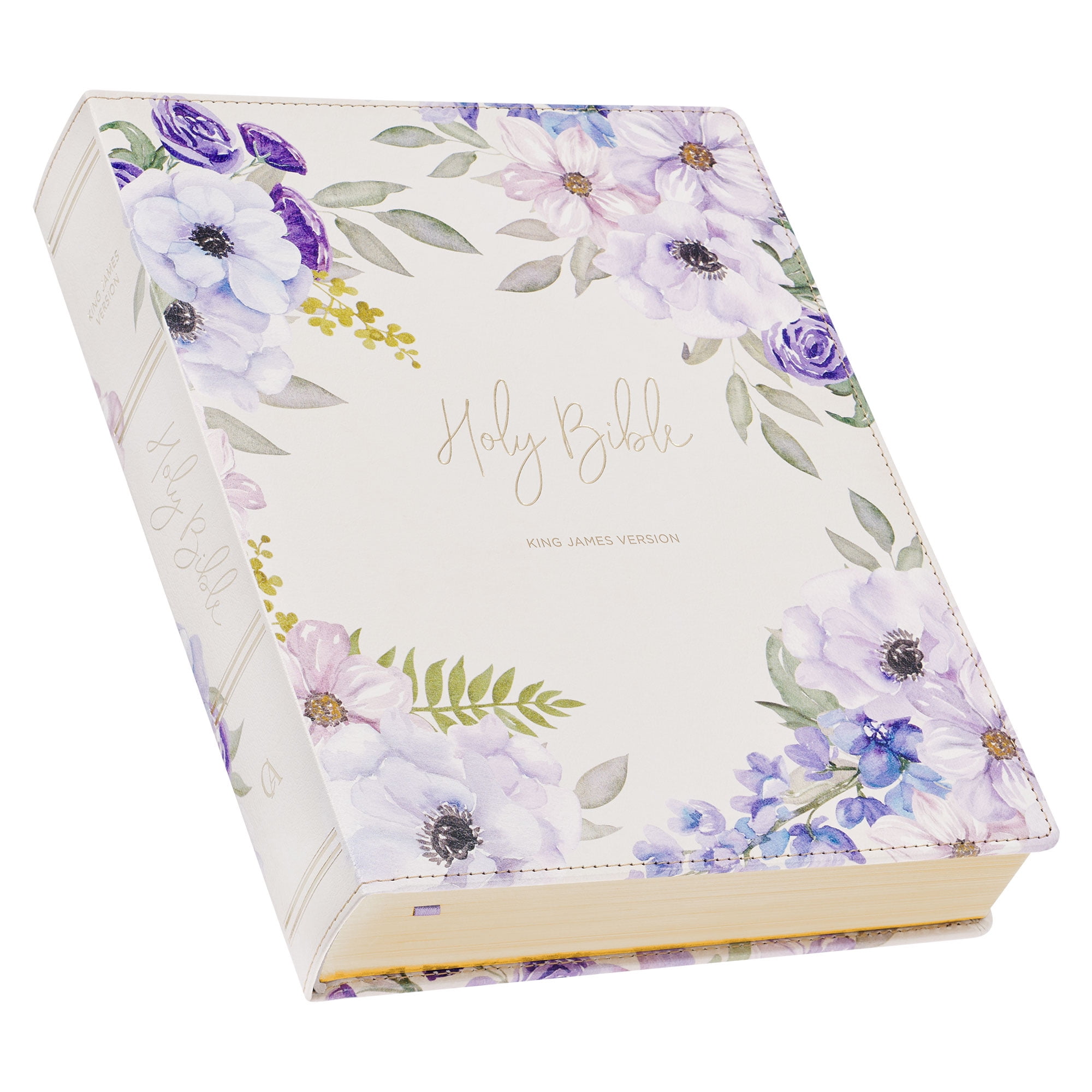 KJV Holy Bible, Giant Print Full-size Red Letter Edition, Thumb Index Tabs & Ribbon Marker, King James Version, Vegan Leather, Lavender Floral, 14 pt. Type