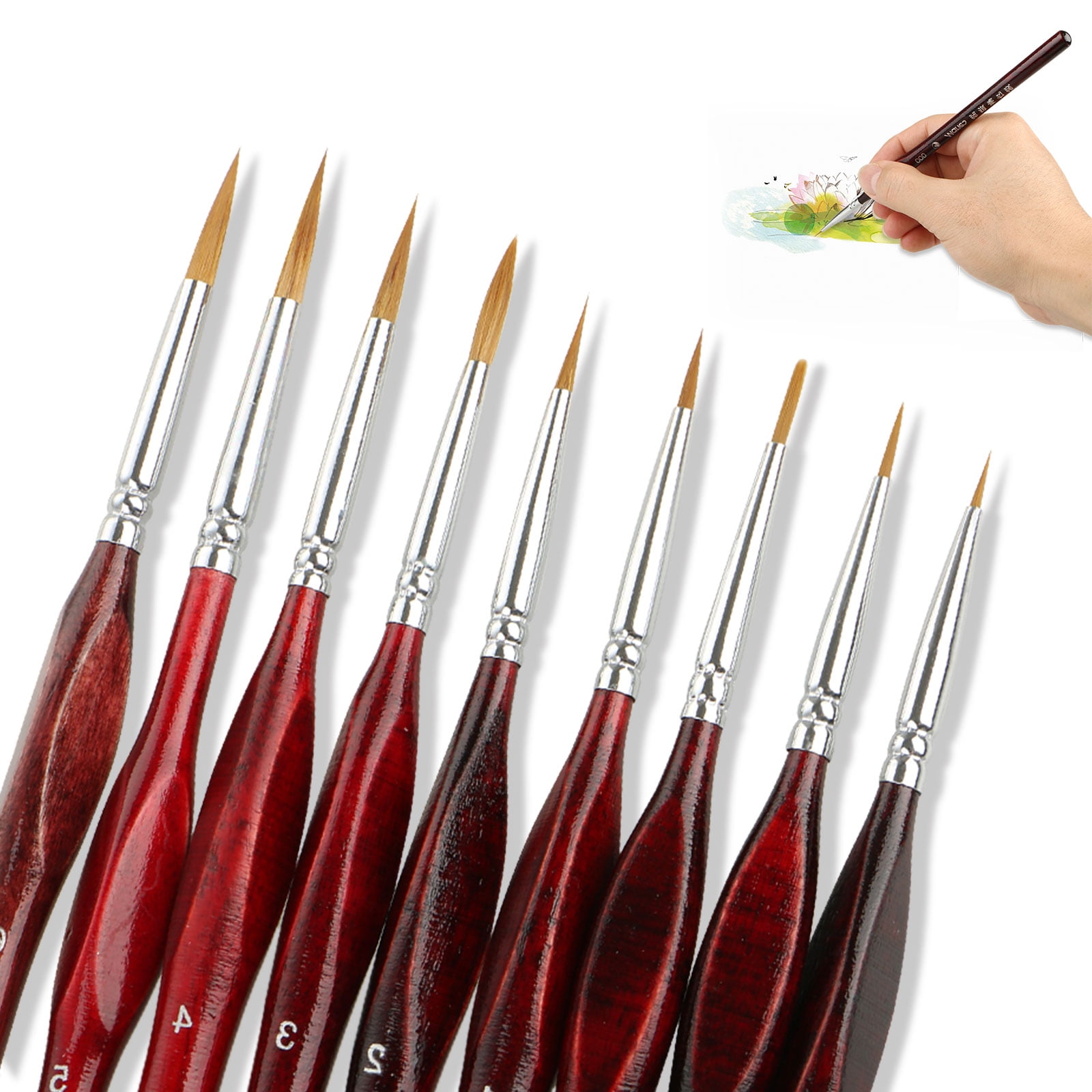 9 X Professional Miniature Paint Brush Set Sable Hair Fine Detail Art Nail Model 
