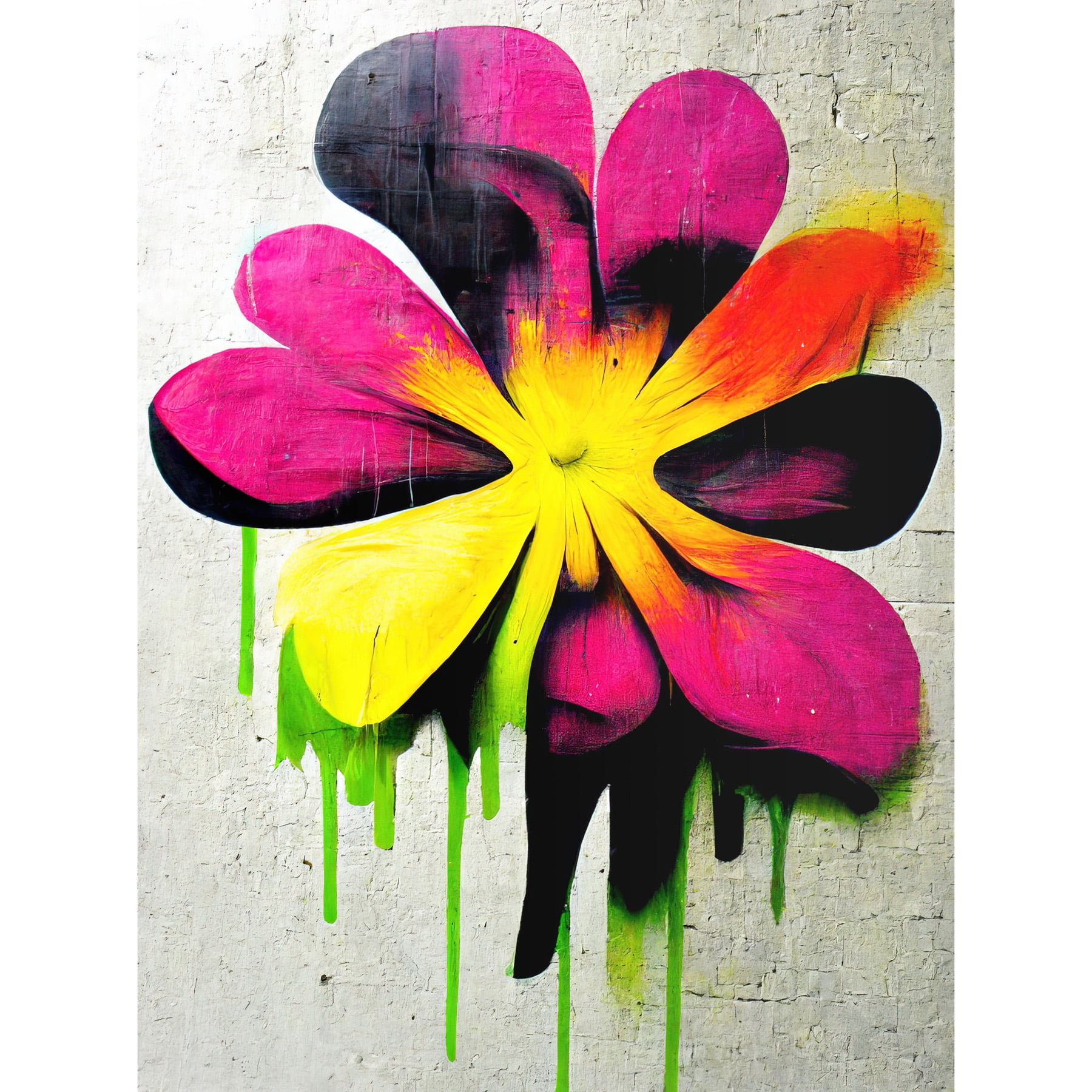 Vibrant Street Art Graffiti Spray Paint Flower On Wall Unframed Wall