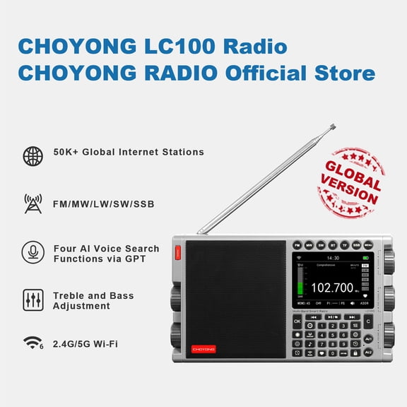 CHOYONG LC100 Multi-Band Smart Internet Radio,WiFi/4G,AM/FM/MW/SW