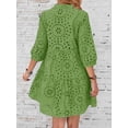 thumbnail image 6 of utcoco Women's 2026 Eyelet Lace Midi Dress V Neck Puff 3/4 Sleeve Button Tiered Sexy A Line Sun Dress, 6 of 6