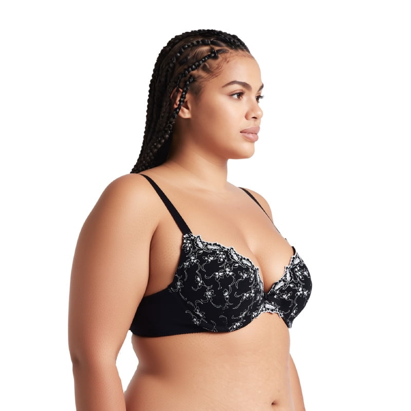 Curve Muse Women's Plus Size Add 1 Cup Push Up Underwire Lace Embroidery Bras-2PK-NUDE,BLACK-40DD