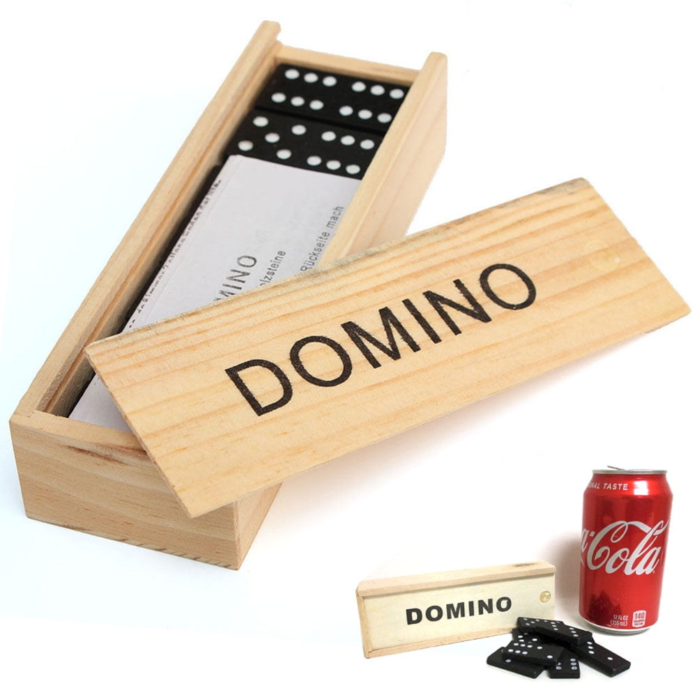 28 Piece Mini Dominoes Set w/ Travel Storage Wooden Box Case Toysmith 