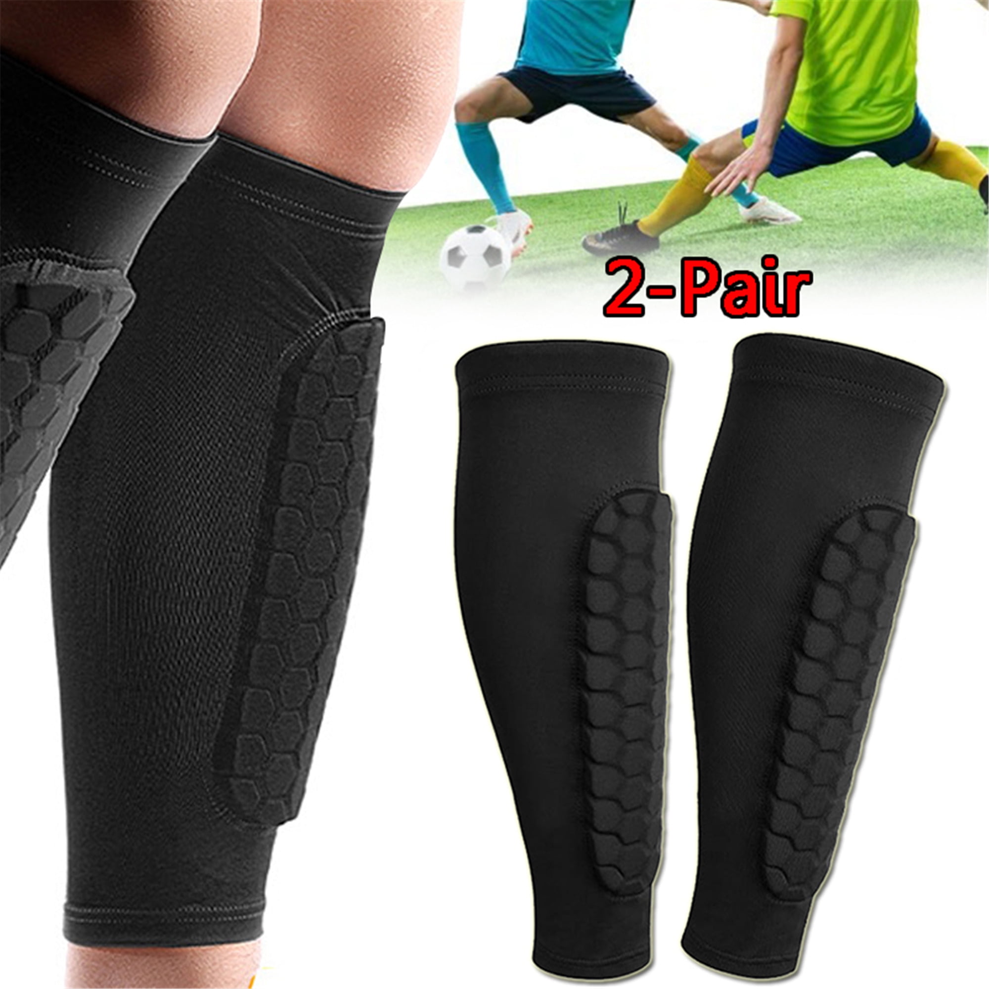 Elbourn 2Pair Leg Compression Sleeves with Pads, Soccer Shin