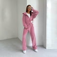 thumbnail image 2 of Conjunto de chándal de terciopelo para mujer, sudadera de 2 piezas, pantalones de chándal, sudadera con capucha y cremallera completa, sudadera con bolsillo, ropa deportiva informal de otoño, 2 of 5