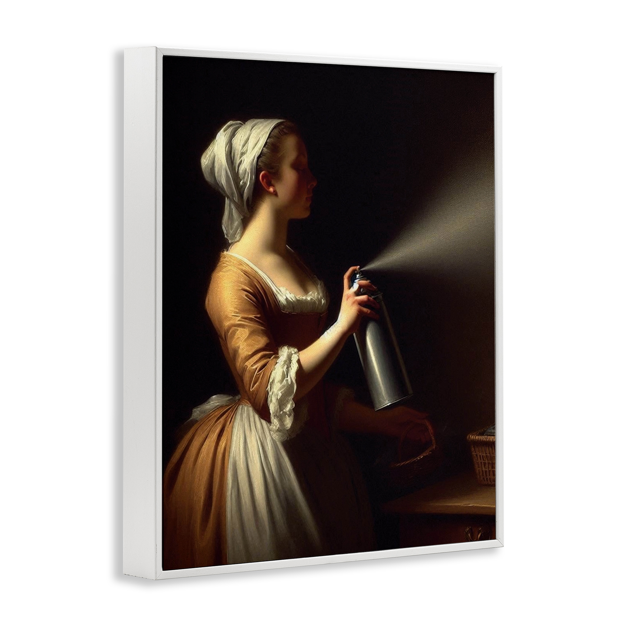 Funny Vintage Lady & Spray Paint White Framed Giclee Art, design by Lettered and Lined