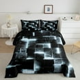 thumbnail image 2 of 3D Geometric Bedding Set King Abstract Aesthetic King Comforter Black and Greyish White Duvet Insert Glowing Futuristic Cube Quilt Comforter Neon Grid Bedding Comforters & Sets (Black Reversible), 2 of 6