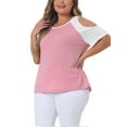 thumbnail image 4 of Agnes Orinda Women's Plus Size Contrast Short Sleeve Cold Shoulder Summer Blouse 3X Pink, 4 of 6