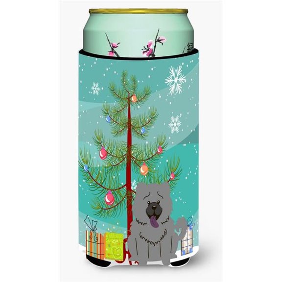 Carolines Treasures BB4264TBC Merry Christmas Tree Chow Chow Blue Tall Boy Beverage Insulator Hugger