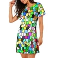 thumbnail image 2 of Easygdp Colorful Tie Dye Stained Glass Camisón de manga corta para mujer, informal, estampado, 2 of 6