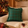 thumbnail image 6 of Kuokaa Green Gold Plaid Ruffle Pillow Cover, Christmas Checkered Throw Cushion Case for Sofa, Cover Only, 6 of 7