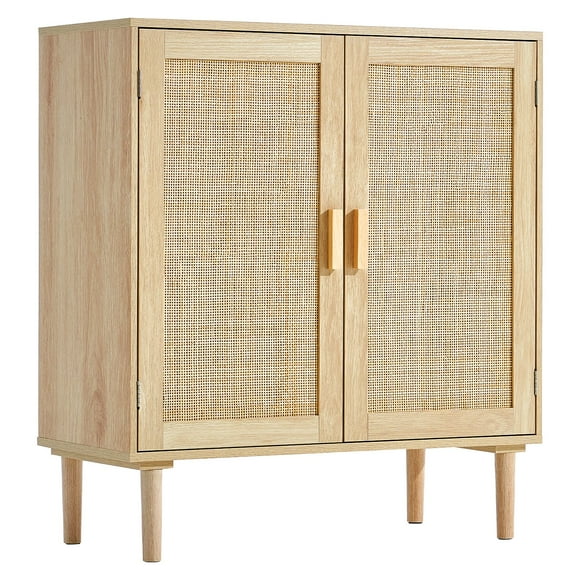 STAWAY Vintage Rattan Storage Cabinet with Magnetic Doors, Adjustable Shelves, Perfect for Kitchen, Living Room, or Entryway - Stylish & Sturdy