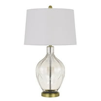 29 Inch Glass Table Lamp with Dimmer, Round, Clear and Brass- Saltoro Sherpi