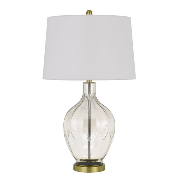 29 Inch Glass Table Lamp with Dimmer, Round, Clear and Brass- Saltoro Sherpi