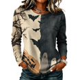 thumbnail image 2 of Halloween Shirts for Women 2026 Plus Size Long Sleeve Funny Pumpkin Print Tops Cute Vintage Teacher Shirts Casual Holiday Clothes Light Brown S, 2 of 6