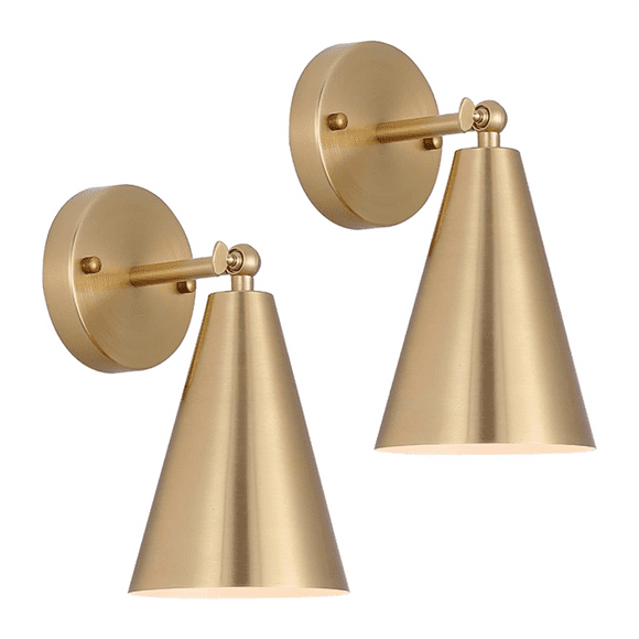 Gold Sconces Set of 2, Wall Lighting Fixtures Indoor Decor Wall Mount Swing Arm Lamp for Bedroom,Bedside,Kitchen,Reading