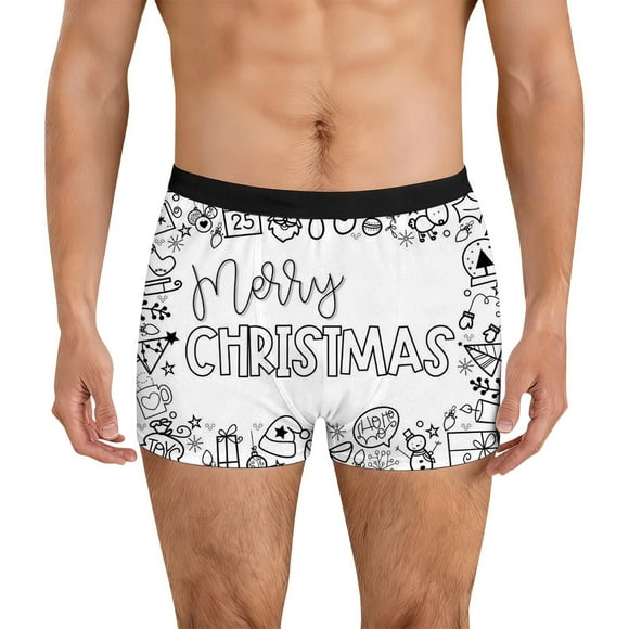 Novelty Doodle Print Underwear Christmas Soft Breathable Comfort Fit Briefs For Holiday Party Festive Design Mens Medium Underwear Men Men Brief Rugged Mens Padded Crotch under White S