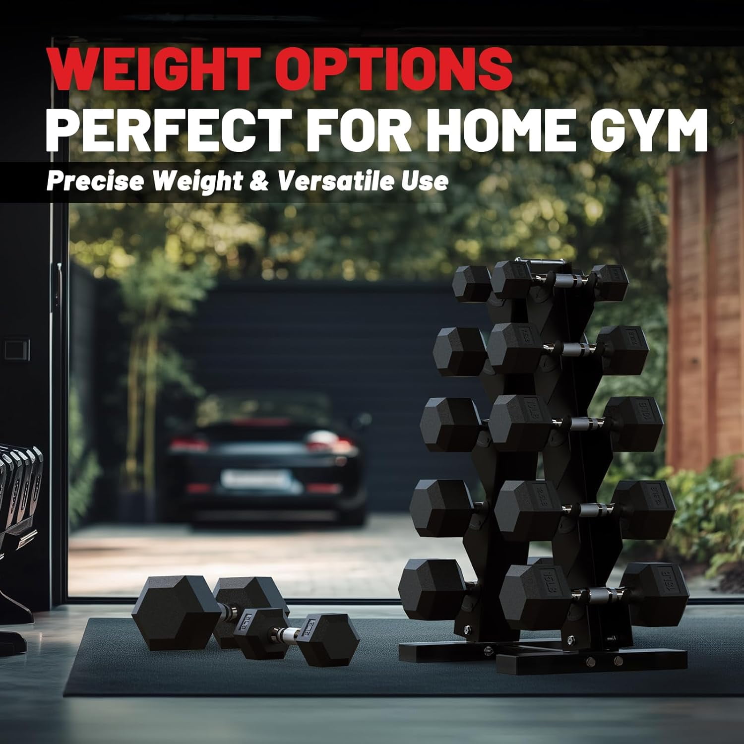 ROALW Hex Dumbbell Sets with Rack, 310lb Rubber Coated Dumbbell Weight Set and Storage Rack, Multiple Options Hand Weights for Strength Training
