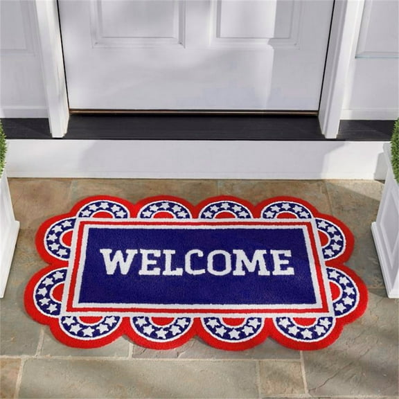 Jierger 4th of July Doormat Independence Day Welcome Floor Mat Non- Memorial Day Door Mat Red Blue and White Carpet Rugs 4th of July Patriotic Decoration for Indoor Outdoor Independence Day Decor