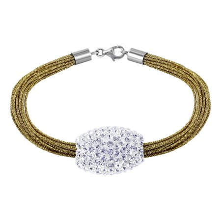 - Gem Avenue 925 Sterling Silver Studded Barrel Bracelet 7.5 inch with Shimmering Golden Silk Strands