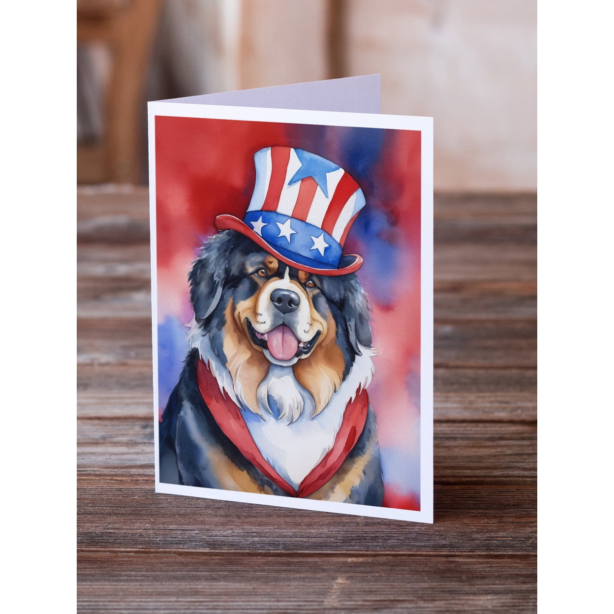 Tibetan Mastiff Patriotic American Greeting Cards Pack of 8 7 in x 5 in