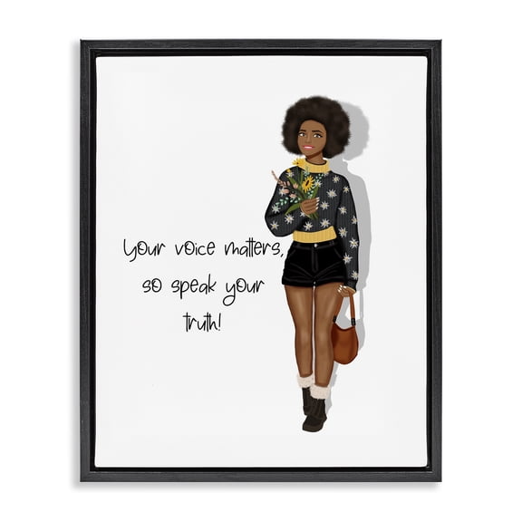 Stupell Industries Contemporary Speak Your Truth Phrase Black Floating Frame Canvas Art, 17 x 21, by Saba Rauf