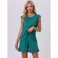 thumbnail image 3 of DARING DIVA Ruffle Trim Cap Sleeve Lounge Tops Shorts Pajama Sets XS Dark Green, 3 of 6