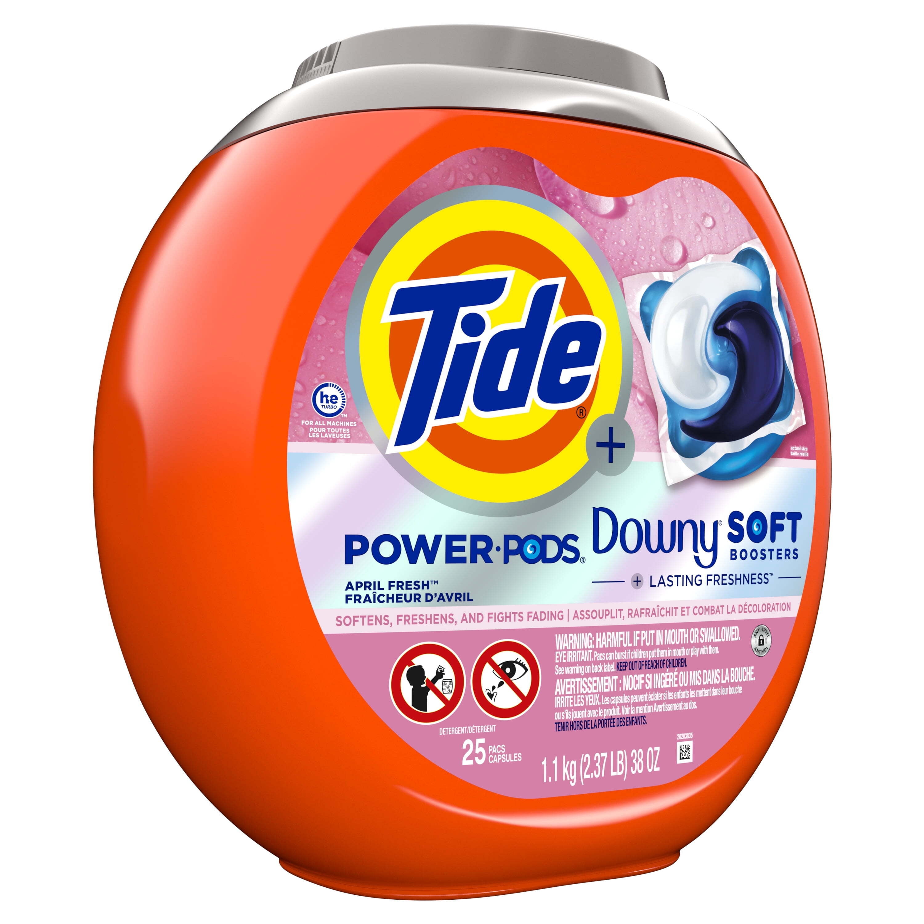 Tide Power PODS with Downy Soft Boosters Laundry Detergent Pacs, April Fresh Scent, 25 Count