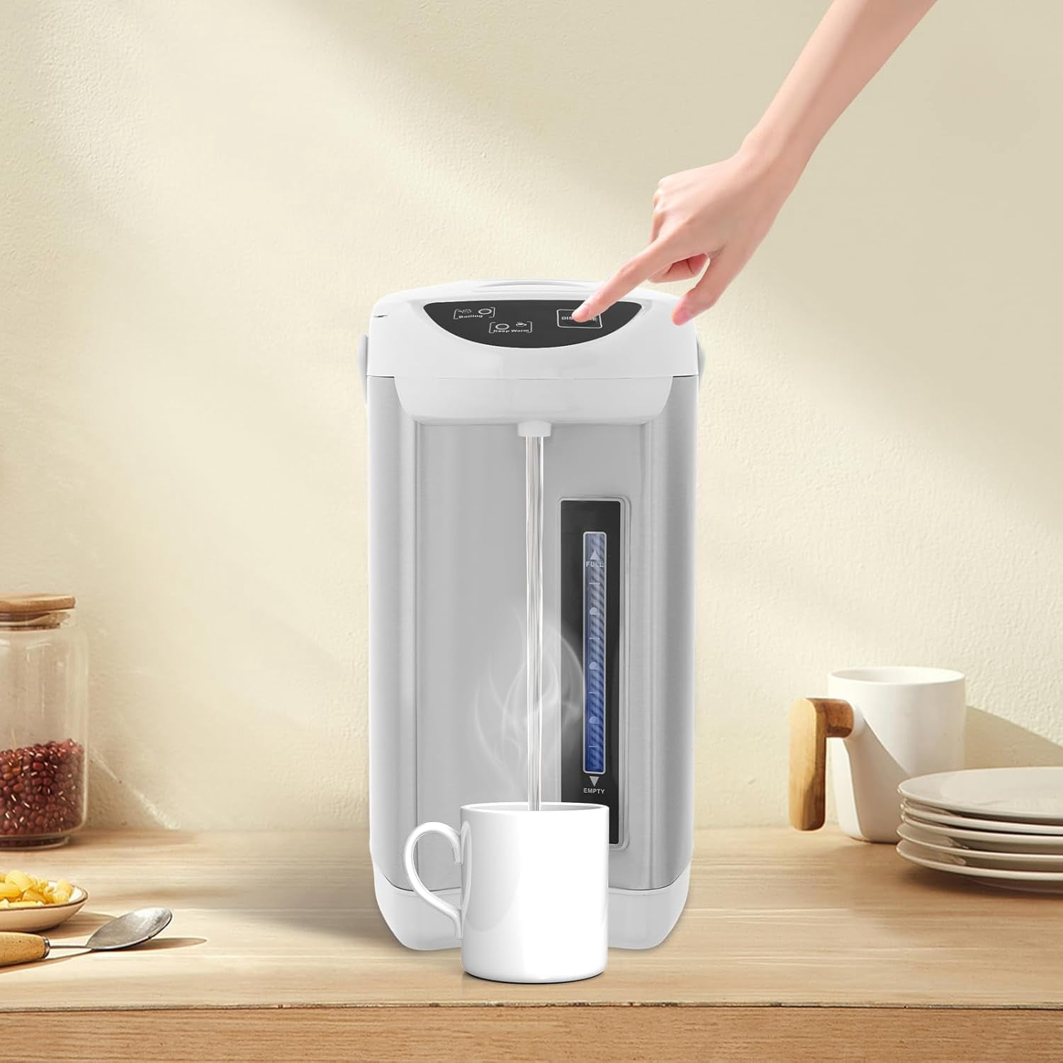 Electric Water Boiler,4L 304 Stainless Steel Countertop Water Heater with 3 Water Dispensing Modes and 24H Keep Warm,Warmer Anti-dry Burn Protection
