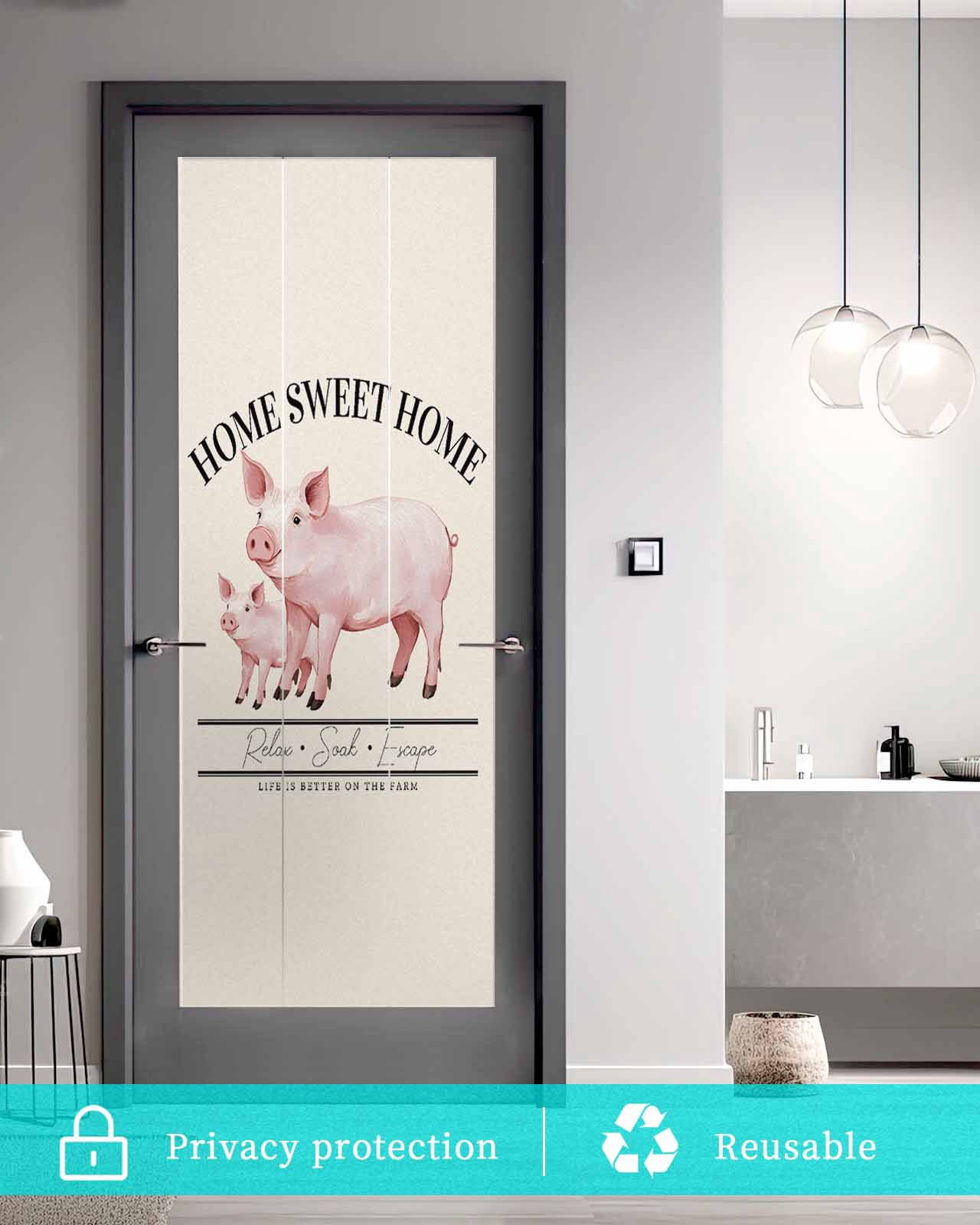 Window Privacy Film Farmhouse Pig Stained Glass Window Film Decorative Sun Block Window Cover Watercolor Cute Animals Retro Art Window Clings Static Adhesive Sticker for Bathroom 23.6"x59"