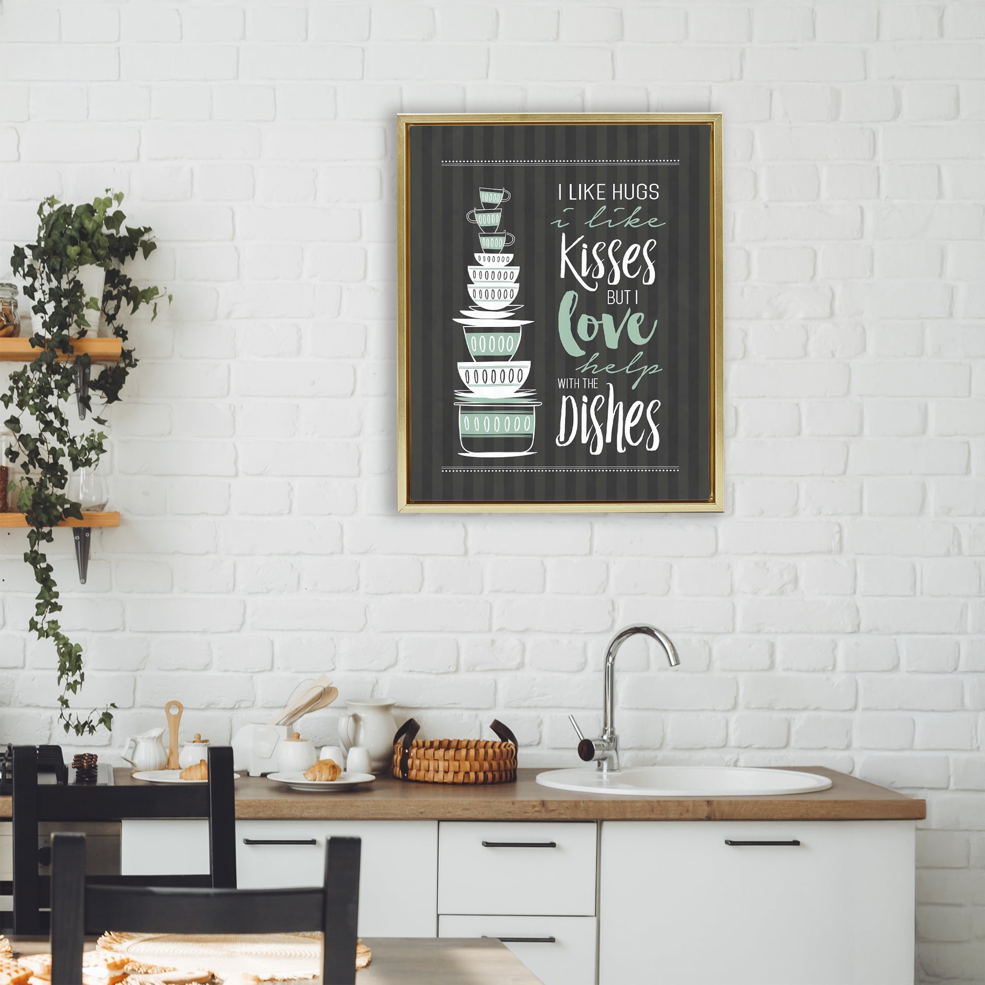 Love Help With Dishes Gold Framed Floater Canvas Wall Art, design by Lettered and Lined