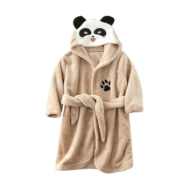 Kids Flannel Hooded Bathrobe, Toddler Robe with Belt and Pockets, Boys Girls Fleece Robe for Warmth and Comfort, Machine Washable