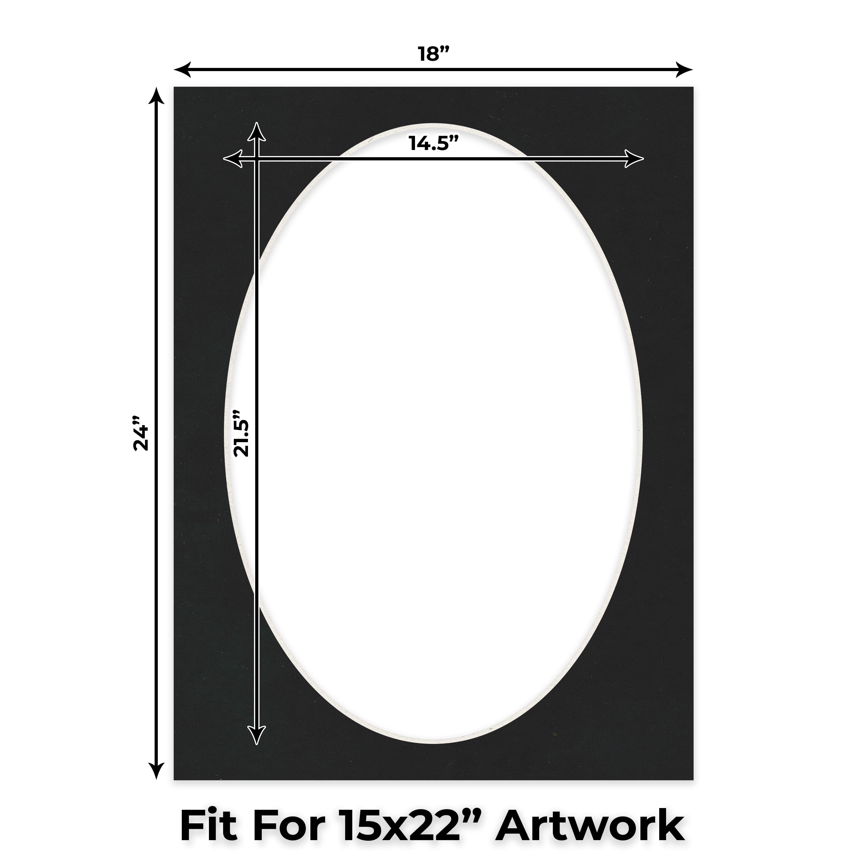 Black Suede Picture Frame Mat for 18x24 Frames - Oval Opening for 15x22 Photos - 1 Mat