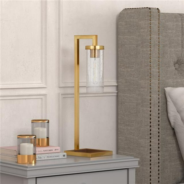 Henn & Hart TL0442 Malva Brass Table Lamp with Seeded Glass Shade