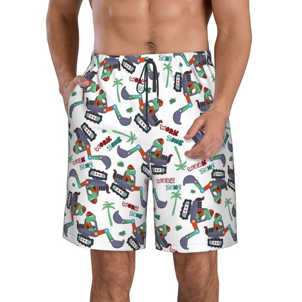 Balery Dinosaur on Excavator2 Traje de Baño Estilo Hawaiano para Hombre, Shorts de Secado Rápido con Bolsillos-Small