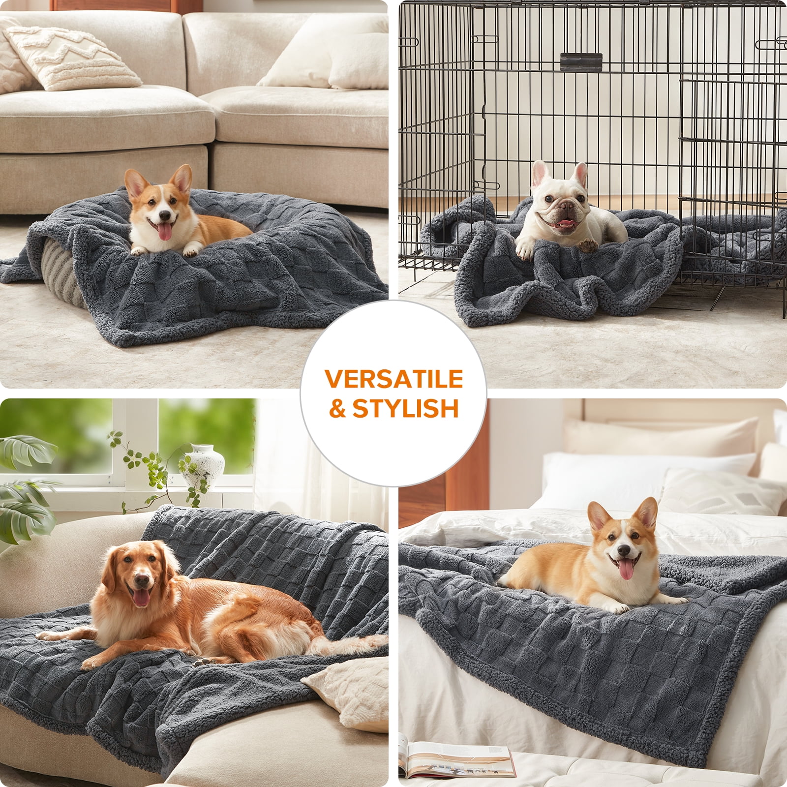 Waterproof Dog Blankets for Small Dogs Cats, Pet Blanket for Bed Furniture Sofa Protector, Soft Fleece Puppy Blanket for Crate Car Outdoor, Dog Gifts, Washable, 40"x30", Light Gray
