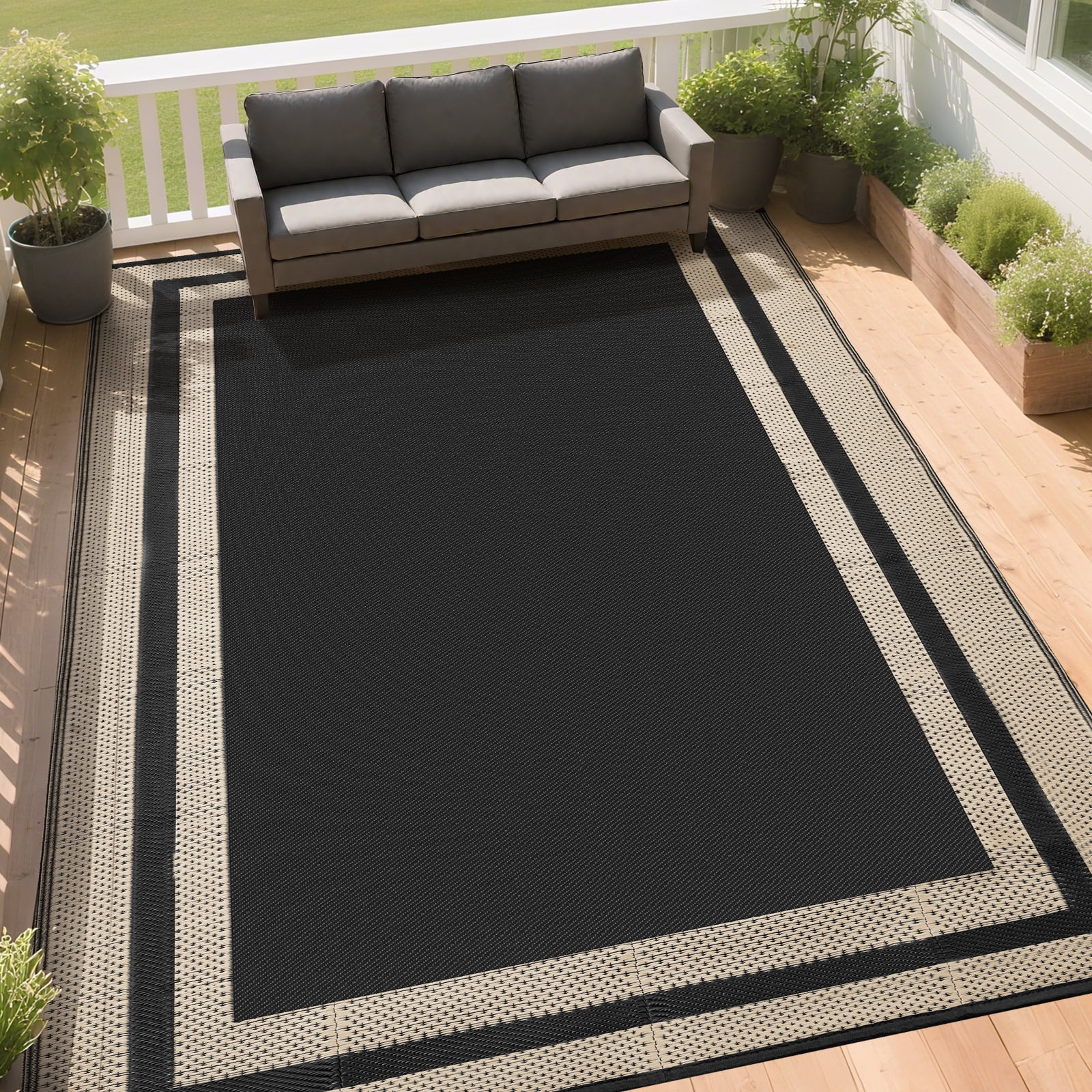 Outdoor Plastic Waterproof Rug 5'x 8' for Patio, Porch, Deck, Backyard, Balcony, Reversible