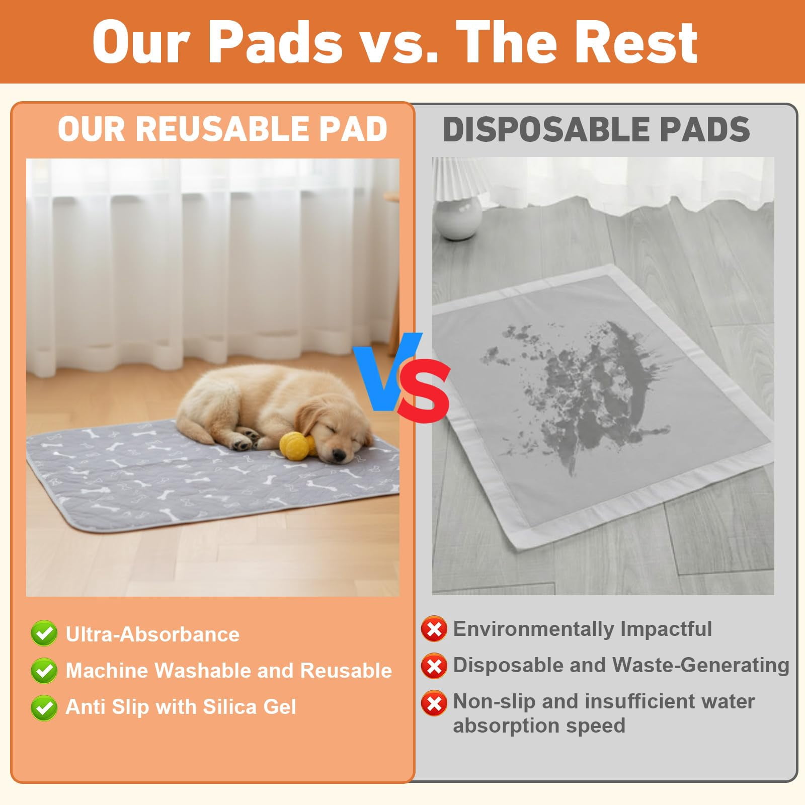 Puppy Pads with Pheromones,Washable Pee Pads for Dogs,Reusable Pee Pads for Dogs,Waterproof and Leak-Proof,Non-Slip Base Training Pads Suitable for Home,Travel and Dog Crates