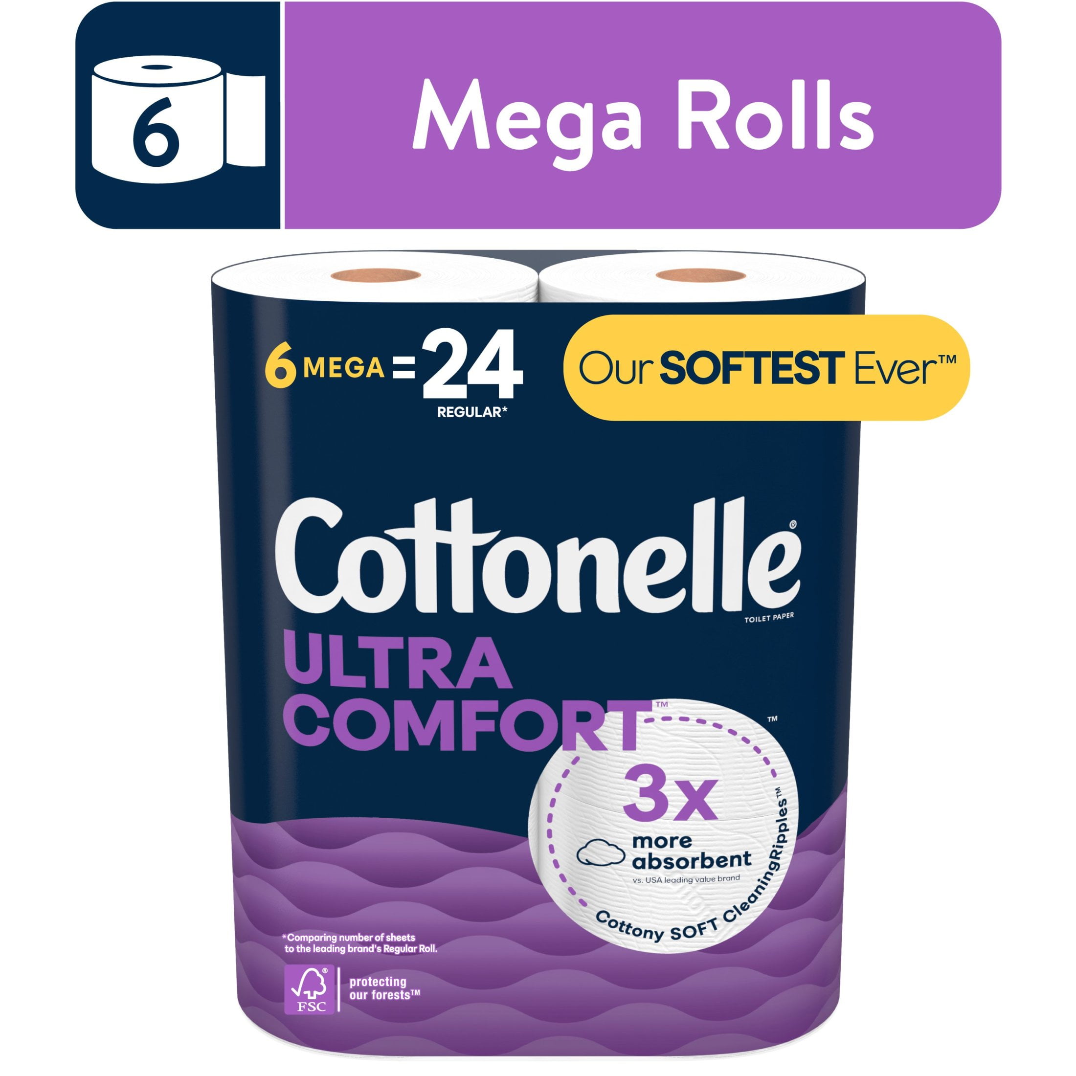 Cottonelle Ultra Comfort Toilet Paper, Soft Toilet Tissue, 6 Mega Rolls