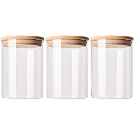 3 Pcs Transparent Glass Jar Food Storage Container Kitchen Airtight Cookie