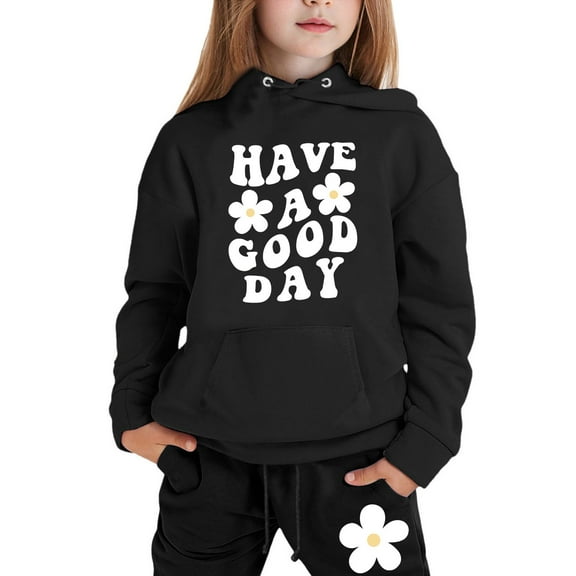 Toddler Girls Outfit Sets Kids Girl Boy Long Sleeve Letter Printed Lightweight Hoodie Sweatshirts And Long Pants Set Outfit,2-Piece,Size 2-13Y
