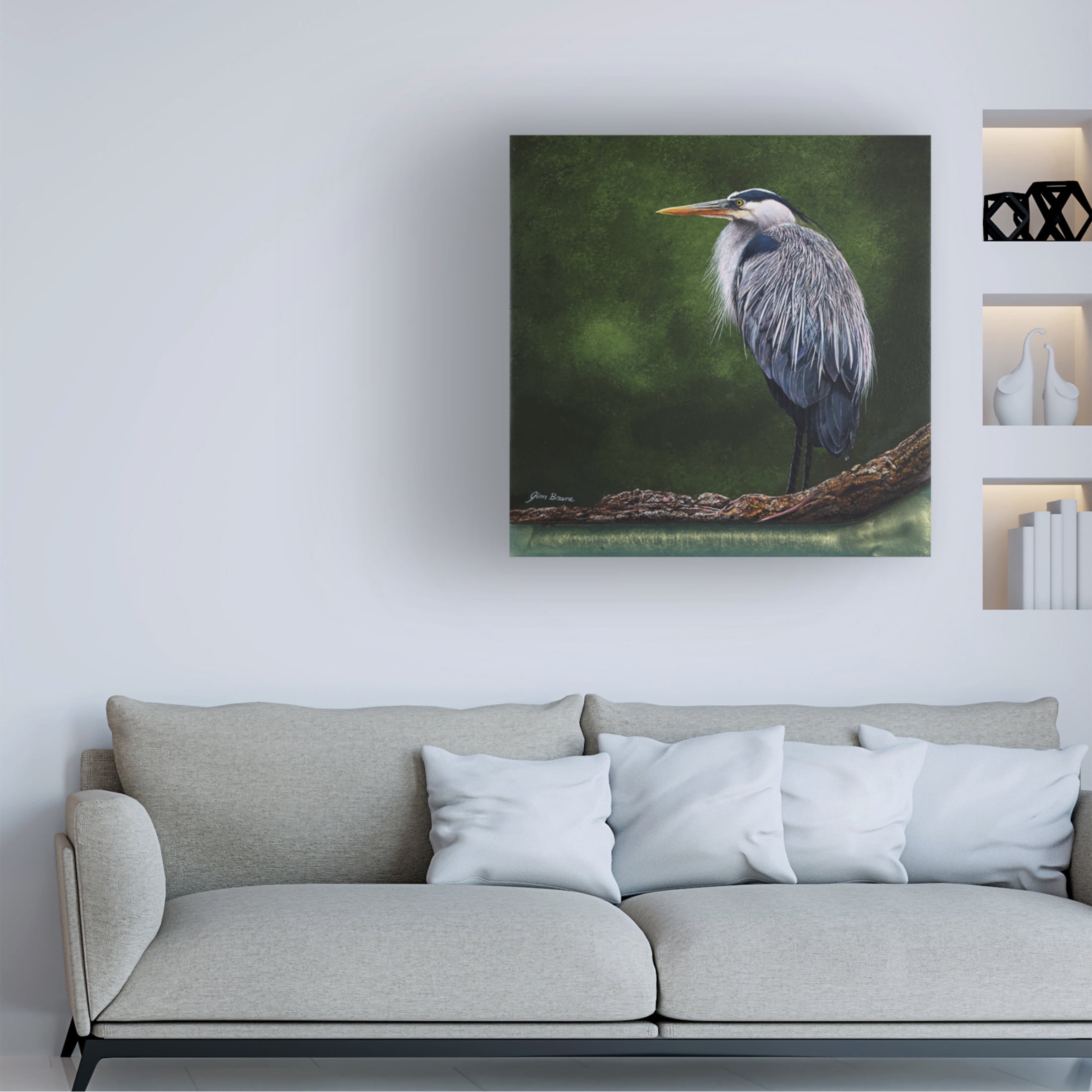 Canvas Wall Art - Jim Brune 'Great Blue Heron in Marsh' Wall Art for Living Room, Bedroom, or Office Décor by Trademark Fine Art - 35 x 35 Inches