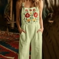 thumbnail image 4 of FchengtaiS Summer Boho Jumpsuit Women Floral Embroidered Sleeveless Rompers Casual Loose Wide Leg Overalls With Pockets, 4 of 7