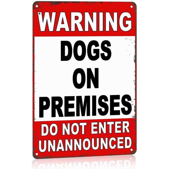 "Warning Dogs on Premises Do Not Enter Unannounced" Metal Sign, Aluminum Guard Dog Warning Plaque, 8x12 Inch Outdoor Notice Sign for Gate, Yard, Fence
