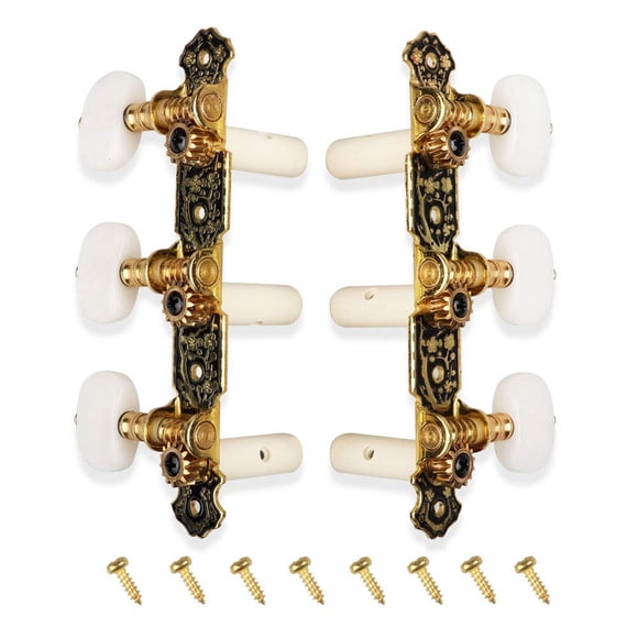 Mr.Power Guitar Tuners Machine Heads 3+3 Set Tuning Keys String Pegs for Classical Guitar (Short Black, White Button)