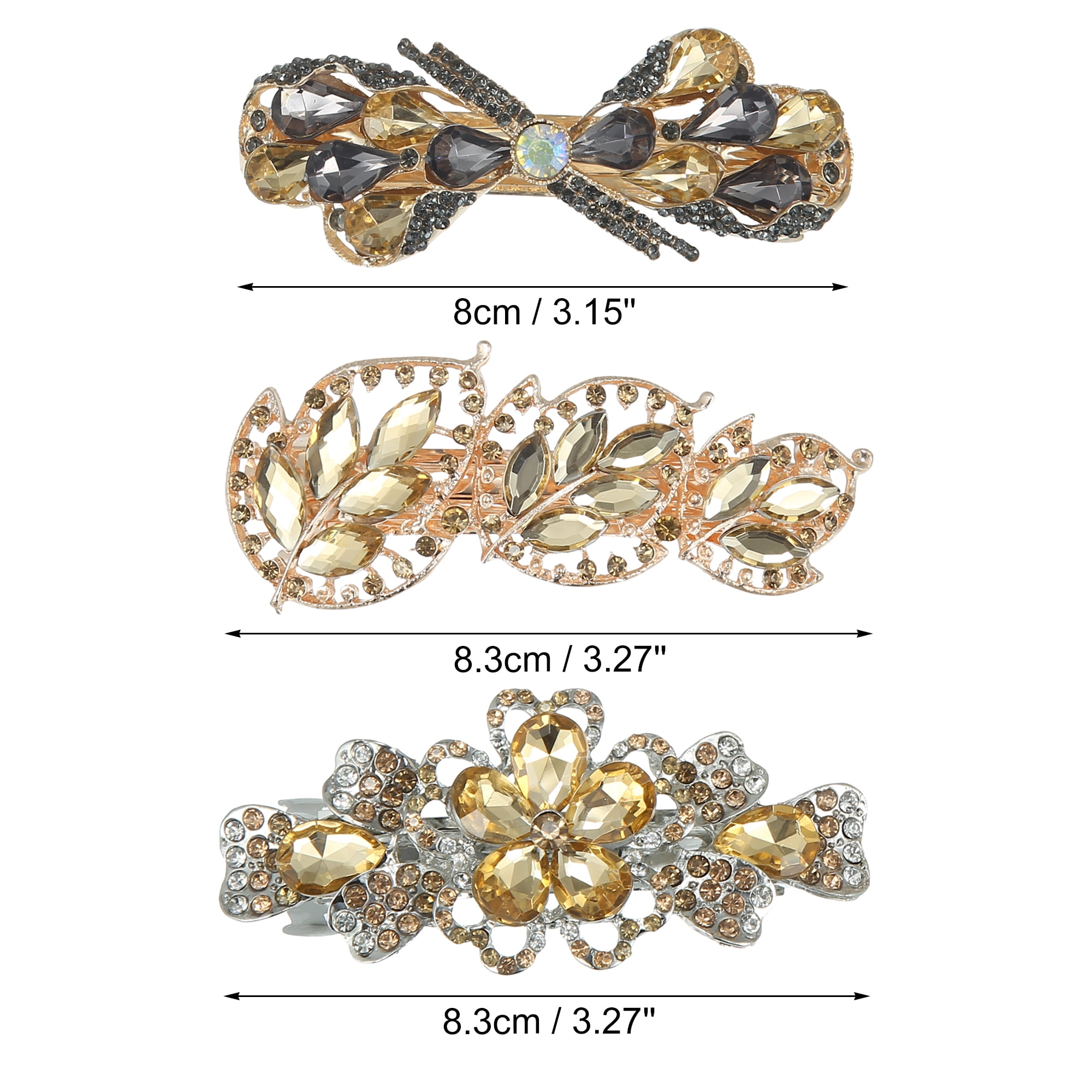 Unique Bargains 3 Pcs Hair Barrettes, Vintage Shining Rhinestone Flower Hair Accessories
